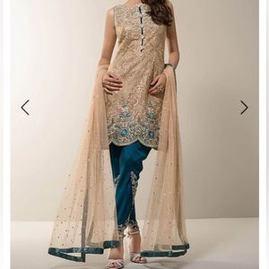 Zainab Chottani gold and teal 3-piece suit